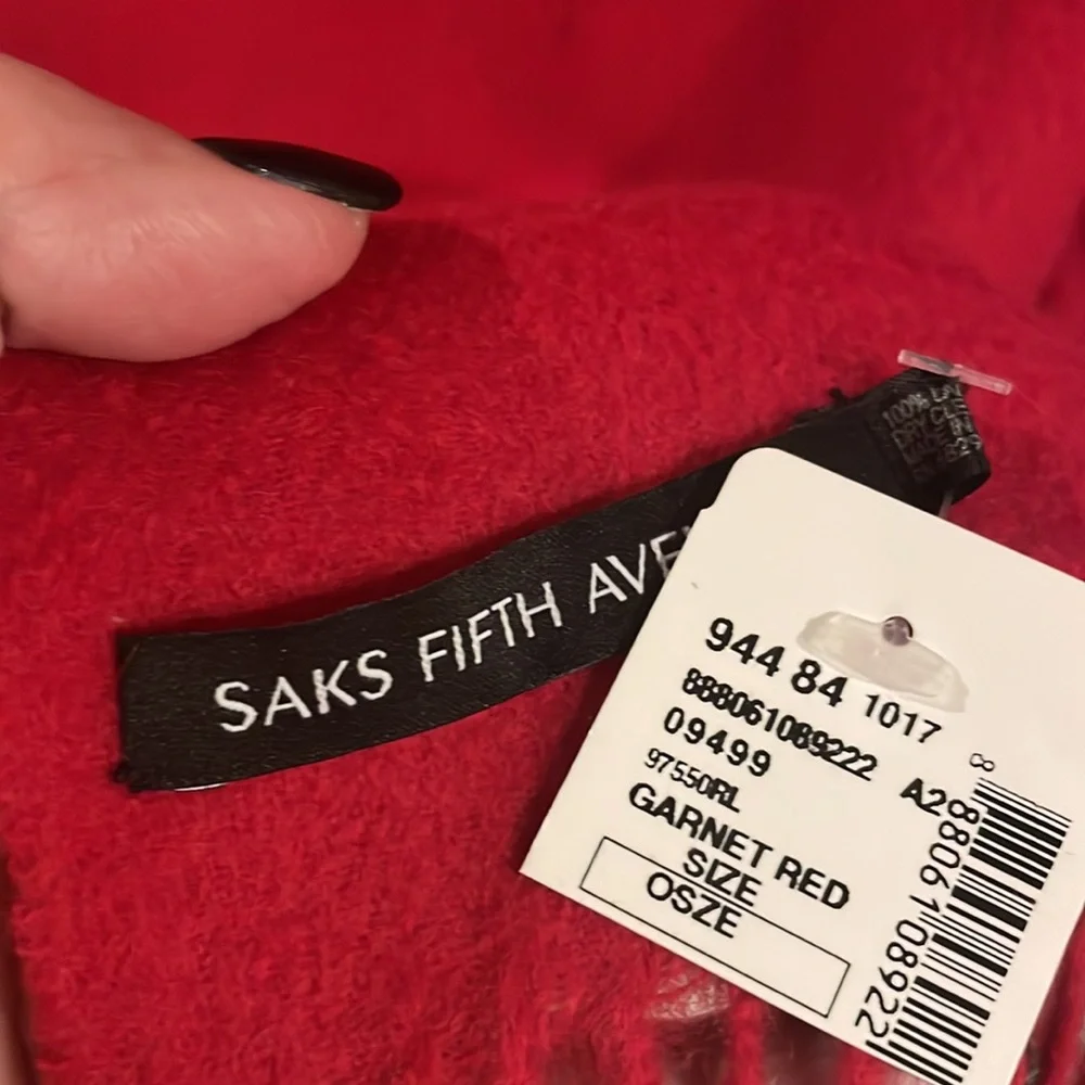 NWT Saks Fifth Avenue Garnet Red Lambswool Wrap